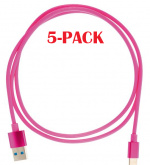 5-PACK Cable USB-A - USB-C 2.4A, 1m, Pink
