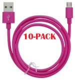 10-PACK Cable USB-A - MicroUSB 2.4A, 1m, Pink