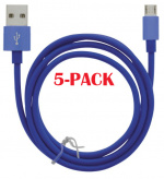 5-PACK Cable USB-A - MicroUSB 2.4A, 1m, Blue