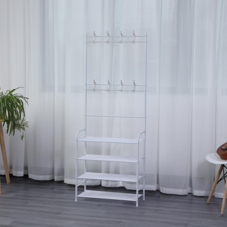 Herzberg Segmented Hallstand Clothes Hanger with 4 Shelves Shoe Rack - 60x155cm