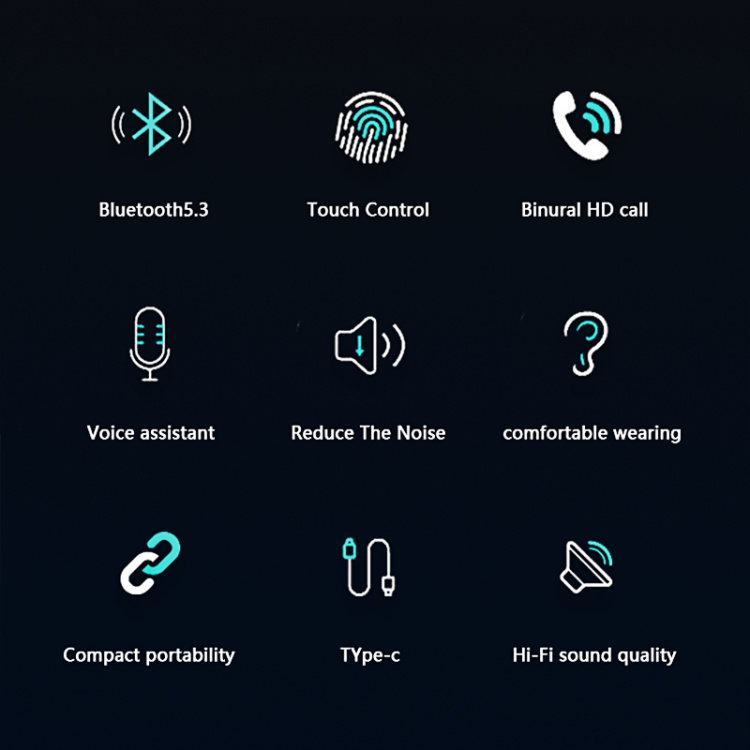 ET03 True Wireless Bluetooth Headphones, Black ET03 True Wireless Bluetooth Headphones, Black