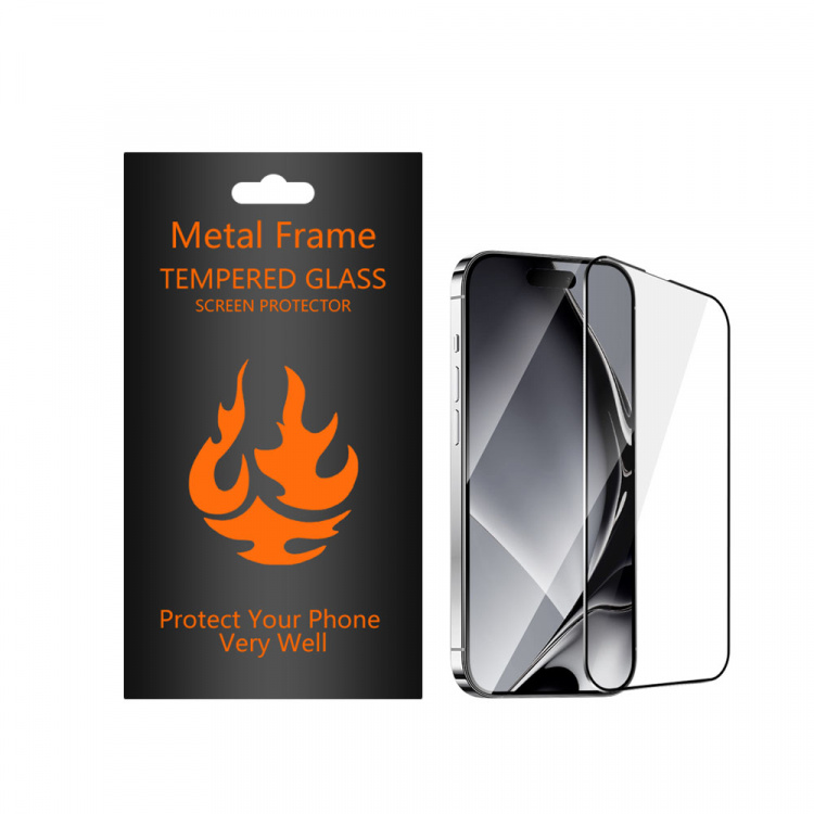 Tempered glass with metal frame for iPhone 16 Pro Max Tempered glass with metal frame for iPhone 16 Pro Max