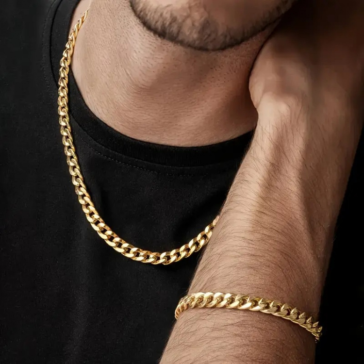 Gold colored chain necklace (40cm) & bracelet (20cm)