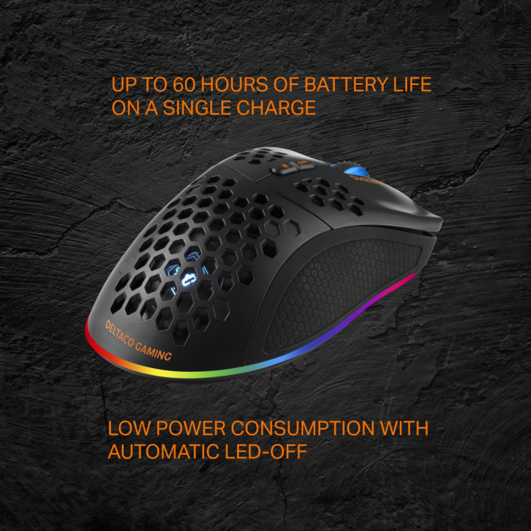 DELTACO GAMING DM220 Trådlös lättvikts gaming mus, RGB, svart DELTACO GAMING DM220 Trådlös lättvikts gaming mus, RGB, svart