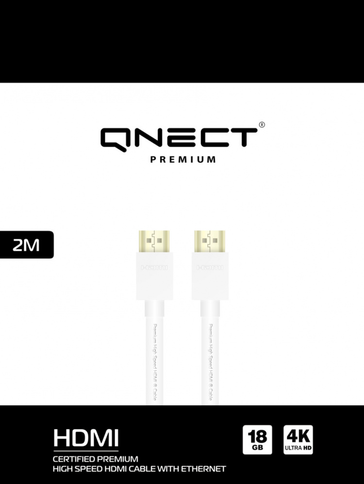 QNECT Premium High Speed HDMI w/Eth 4K UHD 18GB, 2m, Vit