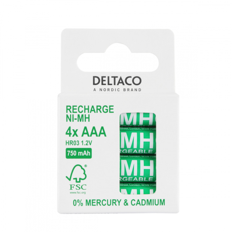 DELTACO Ultimate Ni-Mh rechargeable, LR03/AAA size, 750mAh, 4-pack(SG)