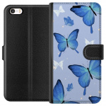 Wallet case for Apple iPhone 5 with Blue butterflies design