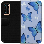 Wallet case for Huawei P40 with Blue butterflies design
