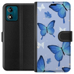 Wallet case for Motorola Moto E13 with Blue butterflies design
