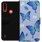 Wallet case for Motorola Moto E7 Power with Blue butterflies design