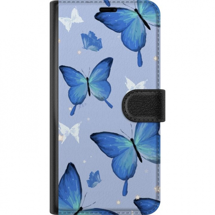 Wallet case for Nokia X20 with Blue butterflies design