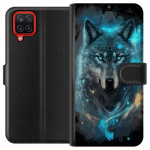 Wallet case for Samsung Galaxy A12 with Wolf design