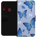 Wallet case for Samsung Galaxy A20s with Blue butterflies design