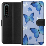 Wallet case for Sony Xperia 5 III with Blue butterflies design