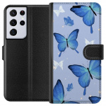 Wallet case for Samsung Galaxy S21 Ultra 5G with Blue butterflies design