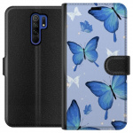 Wallet case for Xiaomi Redmi 9 with Blue butterflies design