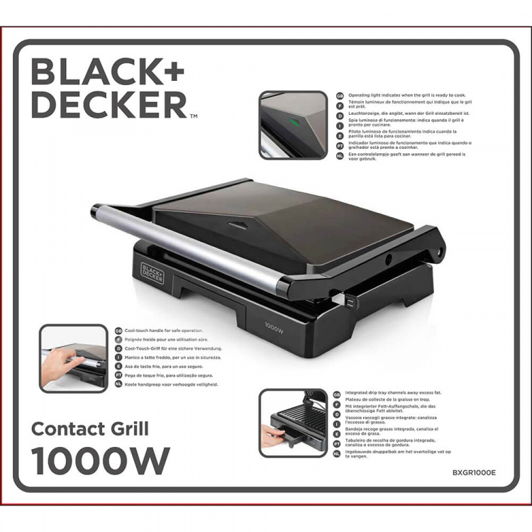 BLACK+DECKER 1000W grill with 23x14.5 surface plates BLACK+DECKER 1000W grill with 23x14.5 surface plates