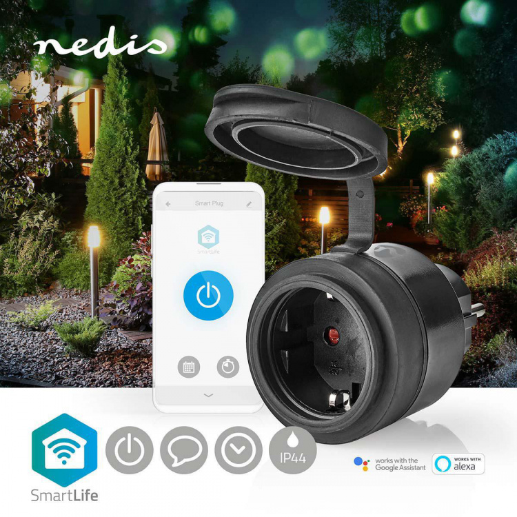 Nedis SmartLife Smart Plug | Wi-Fi | IP44 | 3680 W | Plug with earth contact / Type F (CEE 7/7) | -5 - 40 °C | Android™ / IOS | Black | 1 pcs