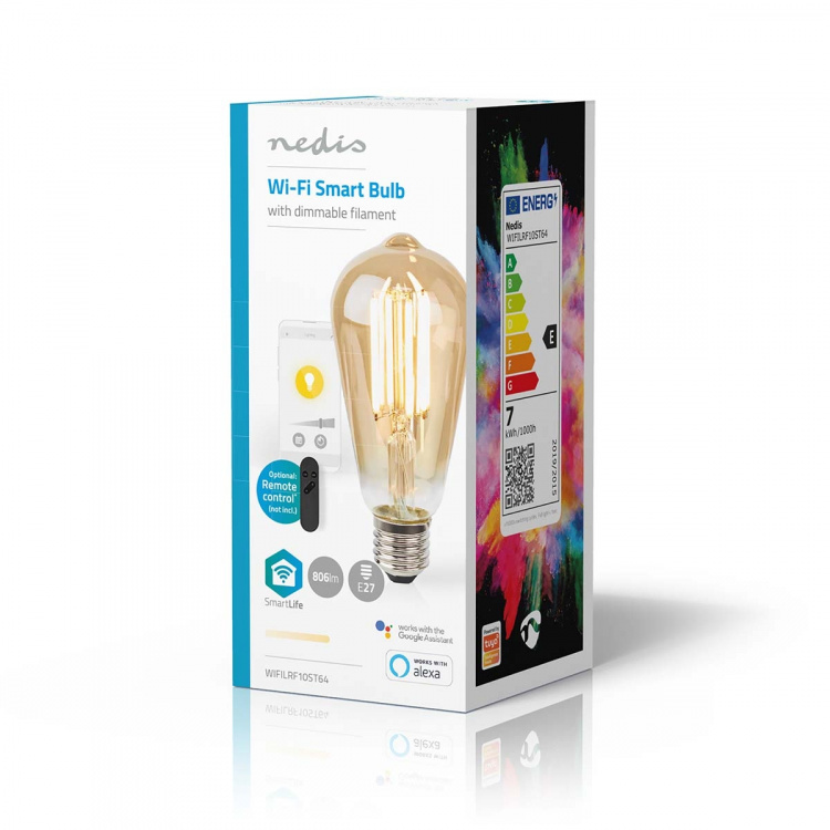 Nedis SmartLife LED Filament Bulb | Wi-Fi | E27 | 806 lm | 7 W | Warm White | 1800 - 3000 K | Glass | Android™ / IOS | ST64 | 1 pcs