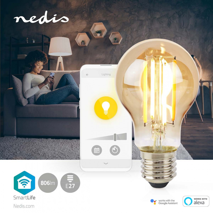 Nedis SmartLife LED Filament Bulb | E27 | 806 lm | 7 W | Warm White | 1800 - 3000 K | Glass | Android™ / IOS | Bulb | 1 pcs