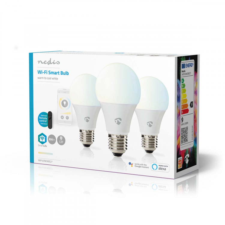 Nedis SmartLife LED Bulb | Wi-Fi | E27 | 806 lm | 9 W | Warm to Cool White | 2700 - 6500 K | Android™ / IOS | Bulb | 3 pcs
