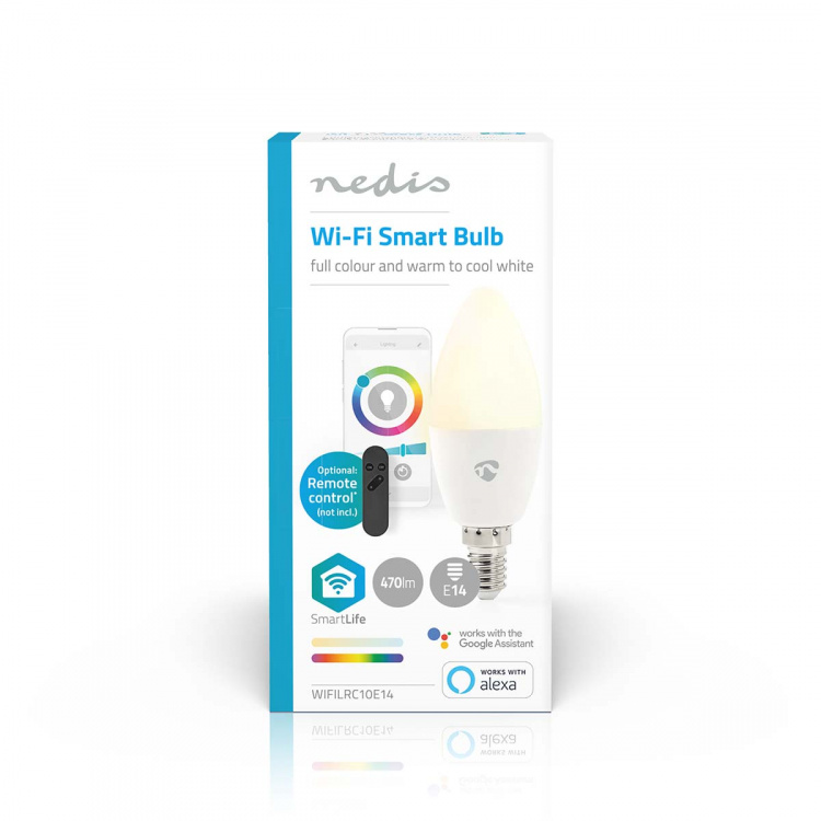 Nedis SmartLife Full Colour LED Bulb | E14 | 470 lm | 4.90 W | RGB / Warm to Cool White | 2700 - 6500 K | Android™ / IOS | Candle | 1 pcs Nedis SmartLife Full Colour LED Bulb | E14 | 470 lm | 4.90 W | RGB / Warm to Cool White | 2700 - 6500 K | Android™ / IOS | Candle | 1 pcs