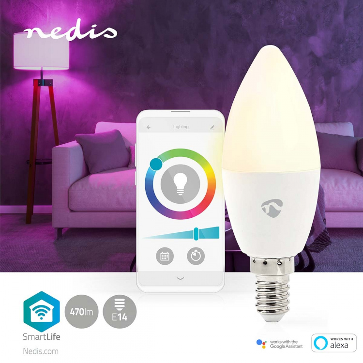 Nedis SmartLife Full Colour LED Bulb | E14 | 470 lm | 4.90 W | RGB / Warm to Cool White | 2700 - 6500 K | Android™ / IOS | Candle | 1 pcs Nedis SmartLife Full Colour LED Bulb | E14 | 470 lm | 4.90 W | RGB / Warm to Cool White | 2700 - 6500 K | Android™ / IOS | Candle | 1 pcs
