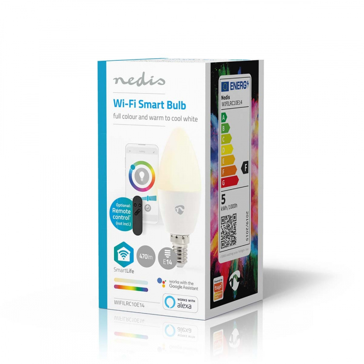 Nedis SmartLife Full Colour LED Bulb | E14 | 470 lm | 4.90 W | RGB / Warm to Cool White | 2700 - 6500 K | Android™ / IOS | Candle | 1 pcs Nedis SmartLife Full Colour LED Bulb | E14 | 470 lm | 4.90 W | RGB / Warm to Cool White | 2700 - 6500 K | Android™ / IOS | Candle | 1 pcs