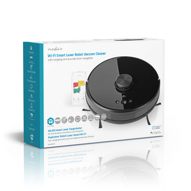 Nedis SmartLife Robot Vacuum Cleaner | Laser Navigation | Wi-Fi | Capacity collection reservoir: 0.6 l | Automatic charging | Maximum operating time: 2 hrs | Black | Android™ / IOS Nedis SmartLife Robot Vacuum Cleaner | Laser Navigation | Wi-Fi | Capacity collection reservoir: 0.6 l | Automatic charging | Maximum operating time: 2 hrs | Black | Android™ / IOS