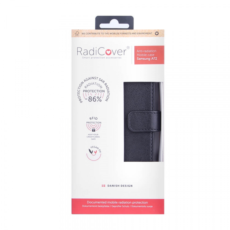 Radicover Radiation protected Mobilewallet PU Samsung A72 Flipcover Black 3-Led RFID