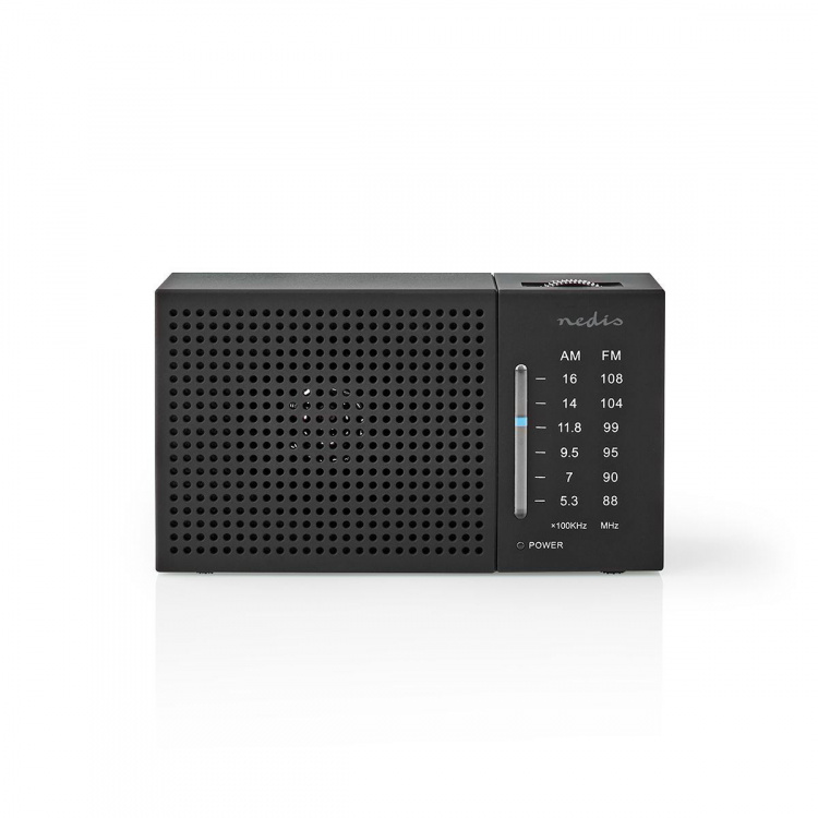 Nedis FM Radio | Portable Design | AM / FM | Battery Powered | Analogue | 1.5 W | Black White Screen | Headphone output | IP20 | Black Nedis FM Radio | Portable Design | AM / FM | Battery Powered | Analogue | 1.5 W | Black White Screen | Headphone output | IP20 | Black