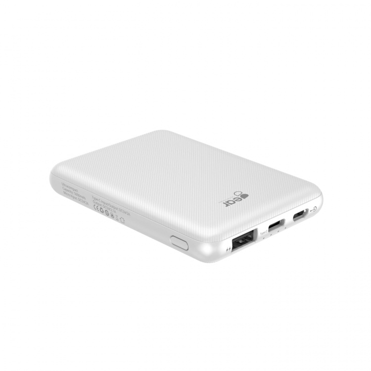 Gear Powerbank 5000mAh LiPolymer Ultracompact 2A 1xUSB-C 2xUSB-A 1xMicroUSB White