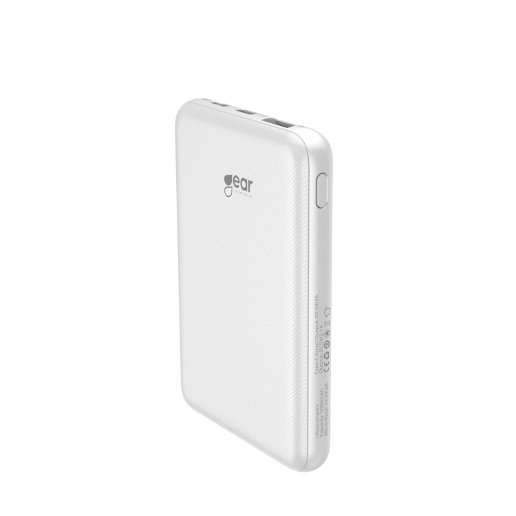 Gear Powerbank 5000mAh LiPolymer Ultracompact 2A 1xUSB-C 2xUSB-A 1xMicroUSB White