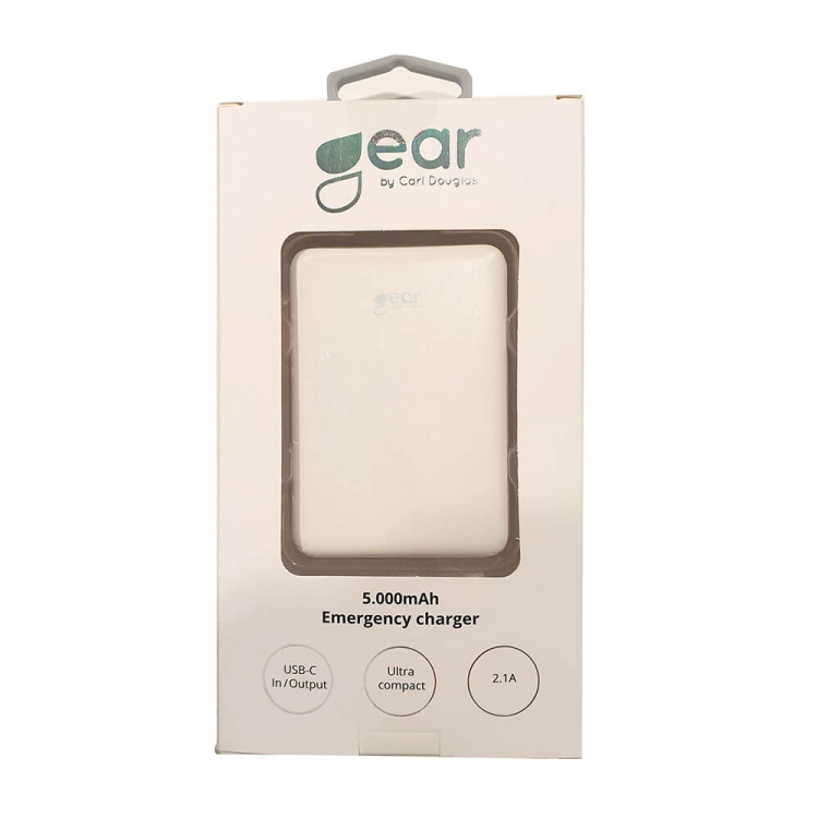 Gear Powerbank 5000mAh LiPolymer Ultracompact 2A 1xUSB-C 2xUSB-A 1xMicroUSB White