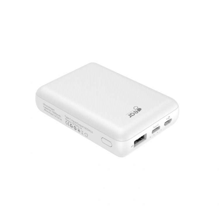 Gear Powerbank 10 000mAh LiPolymer Ultracompact 2.1A 1xUSB-C 2xUSB-A 1xMicroUSB White