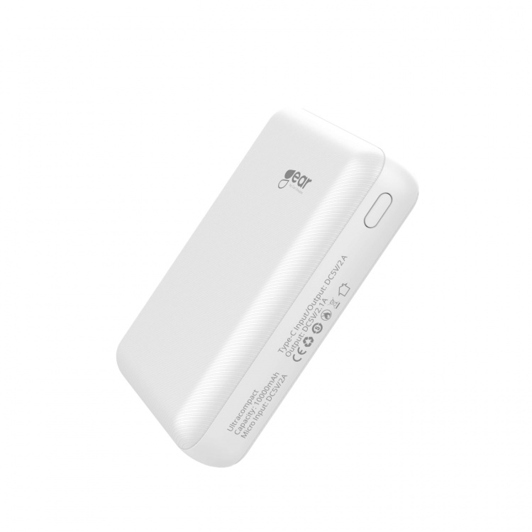 Gear Powerbank 10 000mAh LiPolymer Ultracompact 2.1A 1xUSB-C 2xUSB-A 1xMicroUSB White