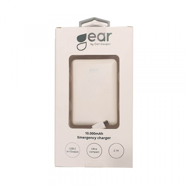 Gear Powerbank 10 000mAh LiPolymer Ultracompact 2.1A 1xUSB-C 2xUSB-A 1xMicroUSB White