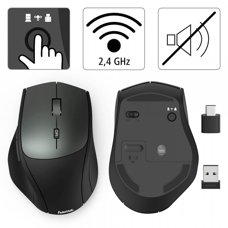 Hama Mouse Wireless Dual Mode USB-C/USB-A 6-button Black