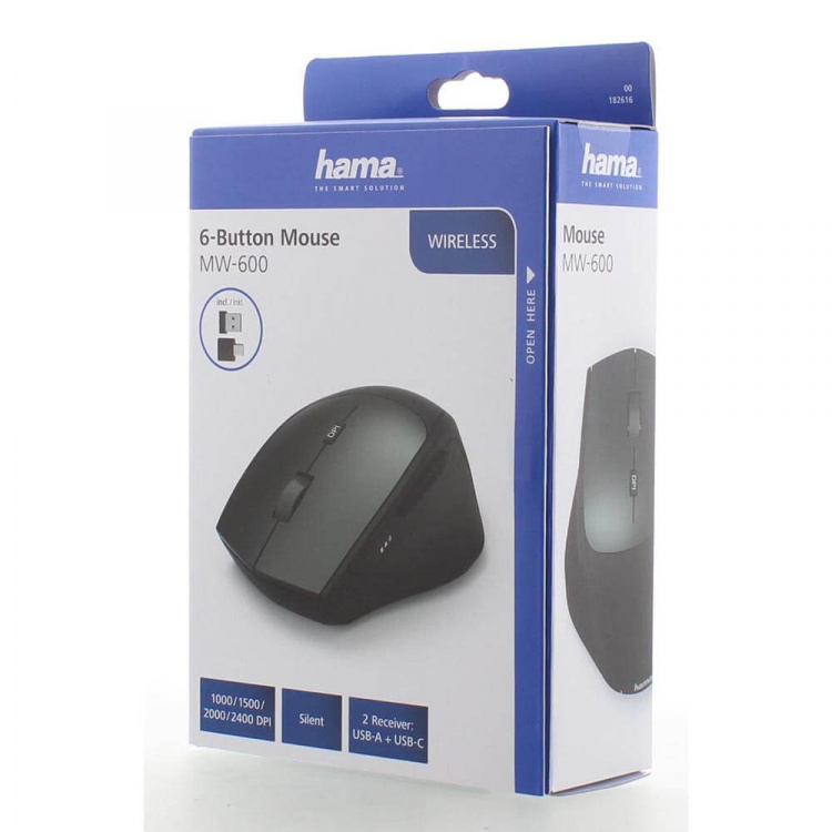 Hama Mouse Wireless Dual Mode USB-C/USB-A 6-button Black