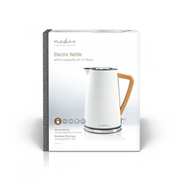 Nedis Electric Kettle | 1.7 l | Soft-Touch | White | Rotatable 360 degrees | Concealed heating element | Strix® controller | Boil-dry protection