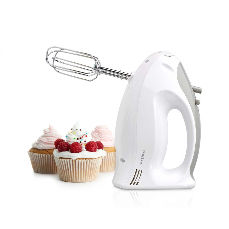 Nedis Hand Mixer | 200 W | 5-Speed Settings | Turbo feature | 2 Beaters / 2 Dough Hooks | Grey / White