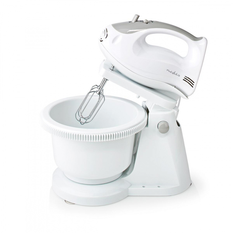 Nedis Hand Mixer | 200 W | 5-Speed Settings | Turbo feature | Turning Bowl / 2 Beaters / 2 Dough Hooks | Grey / White