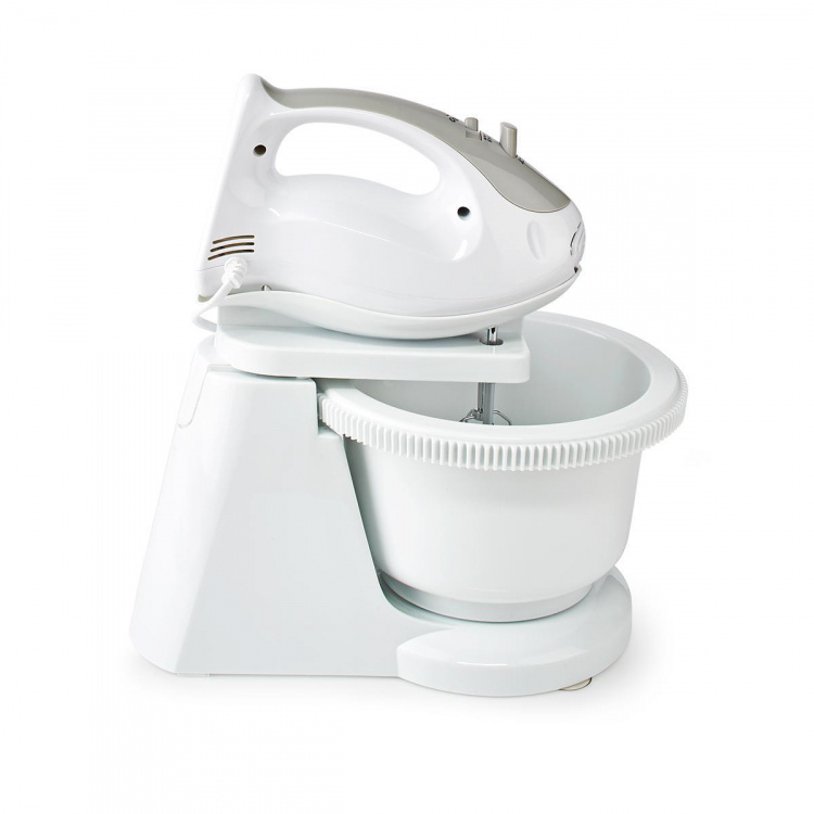 Nedis Hand Mixer | 200 W | 5-Speed Settings | Turbo feature | Turning Bowl / 2 Beaters / 2 Dough Hooks | Grey / White