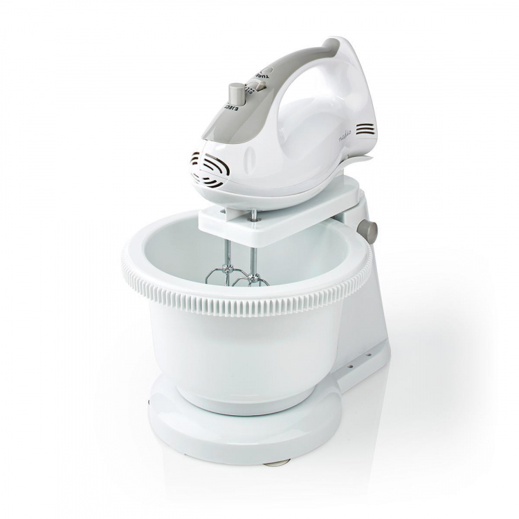Nedis Hand Mixer | 200 W | 5-Speed Settings | Turbo feature | Turning Bowl / 2 Beaters / 2 Dough Hooks | Grey / White