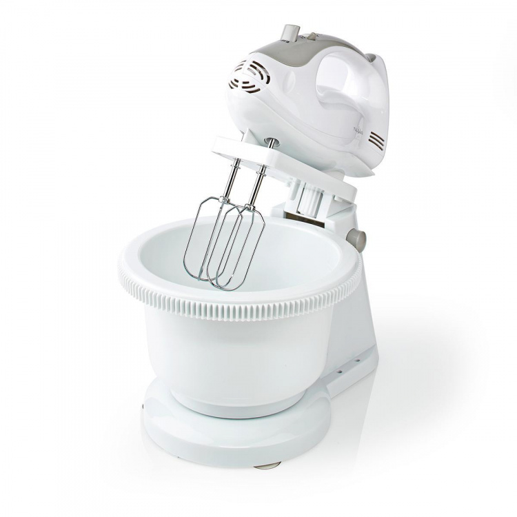 Nedis Hand Mixer | 200 W | 5-Speed Settings | Turbo feature | Turning Bowl / 2 Beaters / 2 Dough Hooks | Grey / White