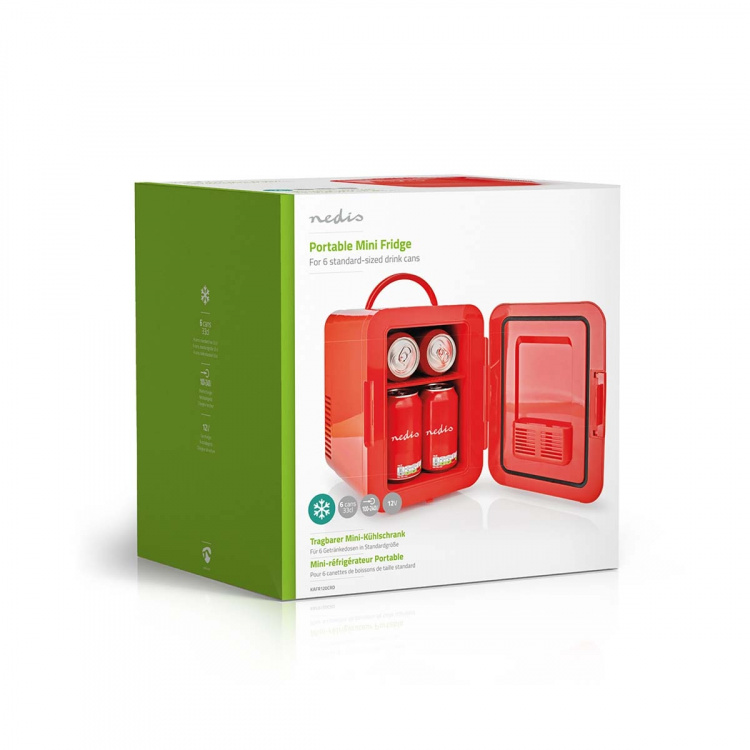 Nedis Portable Mini Fridge | 4 l | 12 V DC / 100 - 240 V AC | Red