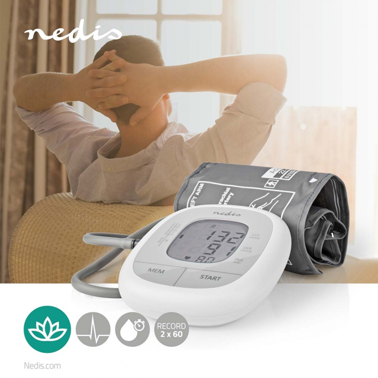 Nedis Blood Pressure Monitor | Arm | LCD | 22 - 42 cm | Memory slots: 60 | White