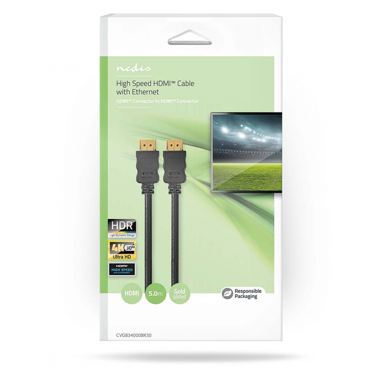 Nedis High Speed HDMI™ Cable with Ethernet | HDMI™ Connector | HDMI™ Connector | 4K@30Hz | ARC | 10.2 Gbps | 5.00 m | Round | PVC | Black | Box Nedis High Speed HDMI™ Cable with Ethernet | HDMI™ Connector | HDMI™ Connector | 4K@30Hz | ARC | 10.2 Gbps | 5.00 m | Round | PVC | Black | Box