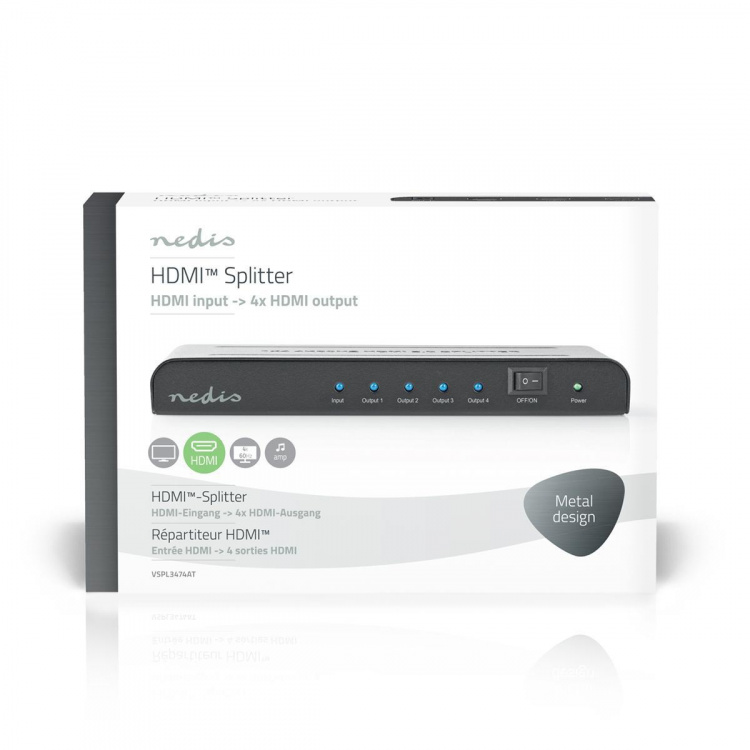 Nedis HDMI™ Splitter | 4 port(s) | 4x HDMI™ Output | 4K@60Hz | 18 Gbps | Metal | Anthracite