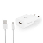 Nedis Wall Charger | Quick charge feature | 1x 2.4 A | Number of outputs: 1 | USB-A | Lightning 8-Pin (Loose) Cable | 1.00 m | Single Voltage Output | White
